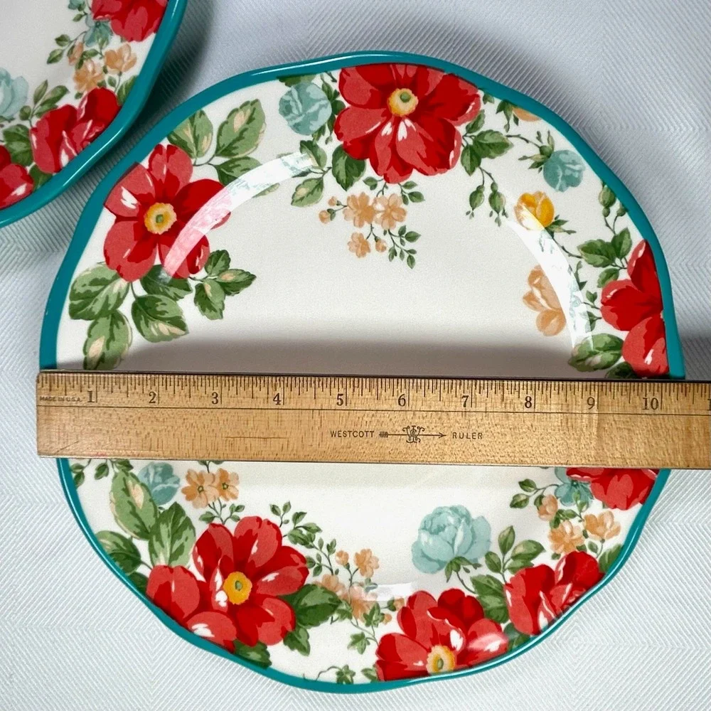 Set of 2 The Pioneer Woman Vintage Floral Teal Dinner Plates 10.5